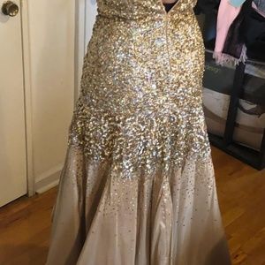 High Low Gown/Golden Sequin Ball Gown/ Prom Dress/